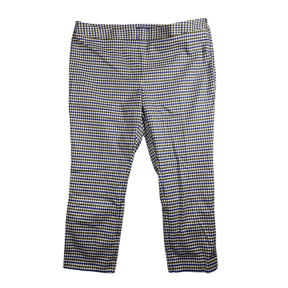 Lands' End‎ Womens Slim Leg Mid Rise Pants in Blue Yellow Check Size 18P Petite